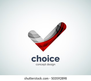 Vector choice concept, tick logo template, abstract business icon
