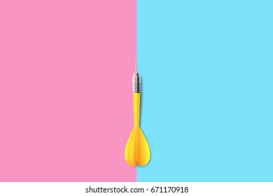 vector choice of target, yellow darts on a left side pink background with right side blue background, illustration minimalist alternative is concept