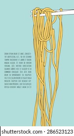 Vector Chopsticks With Noodle. Asian Food Hand Drawn Illustration