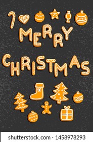 vector chrictmas cookies, hand drawn illustration, card, design template