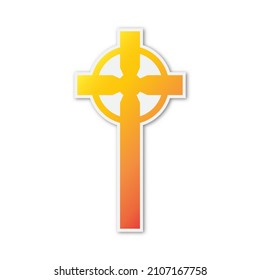 Vector christian Cross icon. Paper sticker with shadow. Colorful christian symbol isolated.