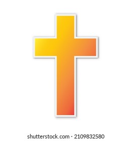 Vector christian Cross icon. Paper sticker with shadow. Colorful christian symbol isolated.