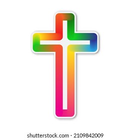 Vektorchristian Cross Symbol. Papieraufkleber mit Schatten. Farbiges christliches Symbol einzeln.