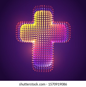 vector christian cross symbol made of glowing colorful dots