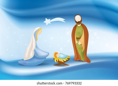 Vector christian nativity scene on elegant blue background