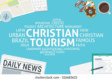 vector christian tourism concept,template