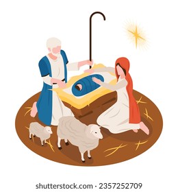 vector christianity isometric round compositions illustrated origin history dogma