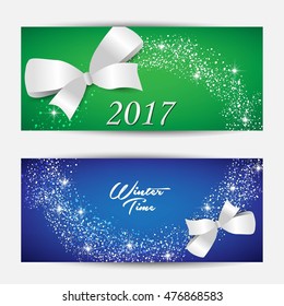 Vector Christmas 2017 card with bow, 2017. Happy New Year 2017. PF 2017. Pour Feliciter, Happy New Year 2017 Greeting Card