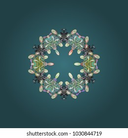 Vector christmas abstract colorful background with cute snowflake. Different snowflake collection vector, winter elements on a blue, gray and white colors.