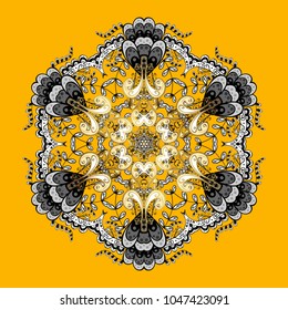 Vector christmas abstract colorful background with cute snowflake. Different snowflake collection vector, winter elements on a yellow, black and gray colors.