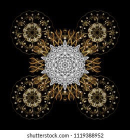 Vector christmas abstract colorful background with cute snowflake. Vector illustration. A black, brown and white colors with snowflakes.