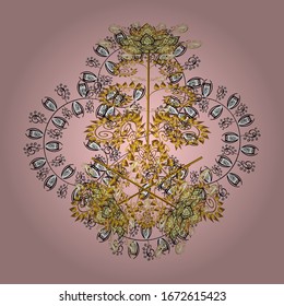 Vectoras de Navidad abstracto fondo colorido con lindo copo de nieve. Diferentes vectores de colección de copos de nieve, elementos de invierno en colores dorados.