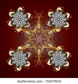 Vector christmas abstract colorful background with cute snowflake. Different snowflake collection vector, winter elements on a red background.