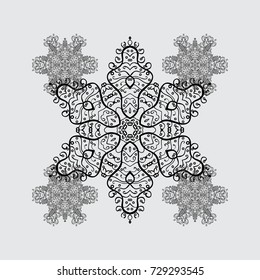 Vector christmas abstract colorful background with falling snowflake. Christmas vector pattern with holidays decorations.