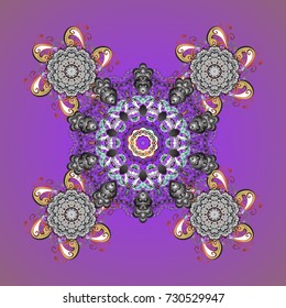 Vector christmas abstract colorful background with cute snowflake. Different snowflake collection vector, winter elements on a violet, purple and gray colors.