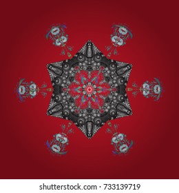 Vector christmas abstract colorful background with cute snowflake. Different snowflake collection vector, winter elements on a red, gray and blue colors.