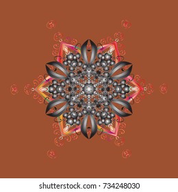 Vector christmas abstract colorful background with cute snowflake. Different snowflake collection vector, winter elements on a brown, gray and orange colors.