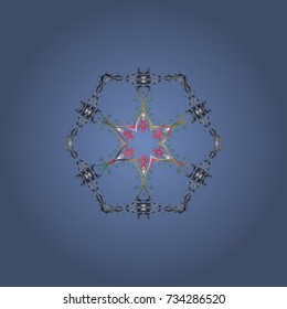 Vector christmas abstract colorful background with cute snowflake. Different snowflake collection vector, winter elements on a blue, gray and neutral colors.