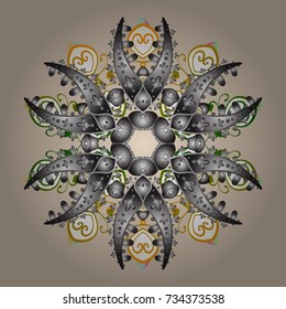 Vector christmas abstract colorful background with cute snowflake. Different snowflake collection vector, winter elements on a neutral, gray and green colors.