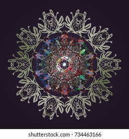 Vector christmas abstract colorful background with cute snowflake. Different snowflake collection vector, winter elements on a violet, neutral and gray colors.