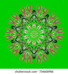 Vector christmas abstract colorful background with cute snowflake. Vector illustration. A green, gray and pink colors with snowflakes.