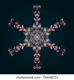Vector christmas abstract colorful background with cute snowflake. Vector illustration. A blue, gray and pink colors with snowflakes.