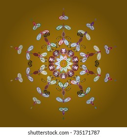 Vector christmas abstract colorful background with cute snowflake. Different snowflake collection vector, winter elements on a yellow, white and neutral colors.