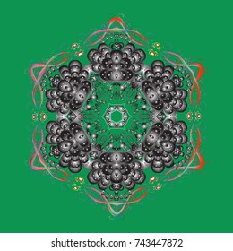 Vector christmas abstract colorful background with cute snowflake. Different snowflake collection vector, winter elements on a green, gray and brown colors.