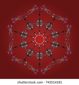 Vector christmas abstract colorful background with cute snowflake. Vector illustration. A red, gray and beige colors with snowflakes.