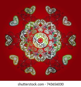 Vector christmas abstract colorful background with cute snowflake. Different snowflake collection vector, winter elements on a red, gray and white colors.