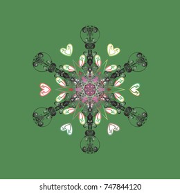 Vector christmas abstract colorful background with cute snowflake. Vector illustration. A green, gray and white colors with snowflakes.