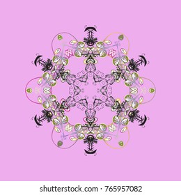 Vector christmas abstract colorful background with cute snowflake. Different snowflake collection vector, winter elements on a pink, gray and neutral colors.