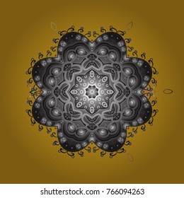 Vector christmas abstract colorful background with cute snowflake. Different snowflake collection vector, winter elements on a yellow, gray and brown colors.