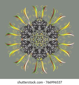 Vector christmas abstract colorful background with cute snowflake. Vector illustration. A gray, yellow and neutral colors with snowflakes.