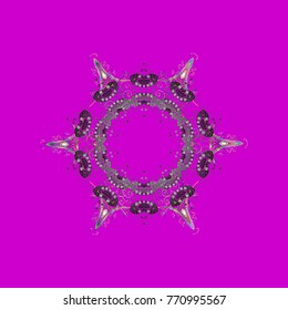 Vector christmas abstract colorful background with cute snowflake. Different snowflake collection vector, winter elements on a magenta, gray and purple colors.