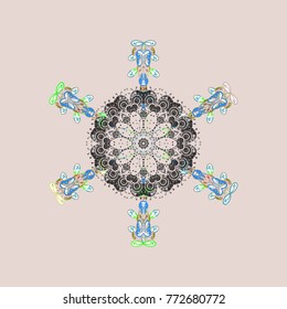 Vector christmas abstract colorful background with cute snowflake. Vector illustration. A neutral, gray and blue colors with snowflakes.