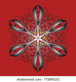 Vector christmas abstract colorful background with cute snowflake. Different snowflake collection vector, winter elements on a red, gray and brown colors.