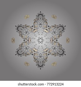 Vector christmas abstract colorful background with cute snowflake. Vector illustration. A gray, beige and brown colors with snowflakes.