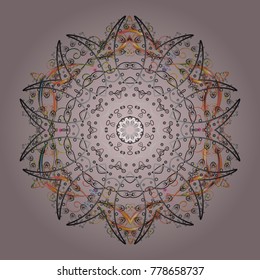 Vector christmas abstract colorful background with cute snowflake. Different snowflake collection vector, winter elements on a neutral, gray and orange colors.