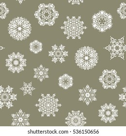 Vector christmas abstract design on neutral background with falling snowflakes. Snowflakes pattern.