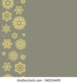 Vector christmas abstract design on neutral background with falling snowflakes. Vertical snowflakes pattern with copy space (place for your text).