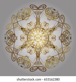 Vector christmas abstract design on white background with falling gold snowflakes. Snowflakes pattern.