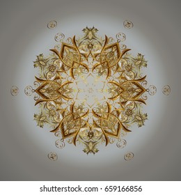 Vector christmas abstract design on colorful background with falling gold snowflakes. Snowflakes pattern.