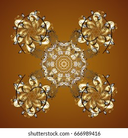 Vector christmas abstract design on brown background with falling snowflakes. Snowflakes pattern.