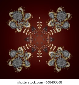 Vector christmas abstract design on brown background with falling gold snowflakes. Snowflakes pattern.