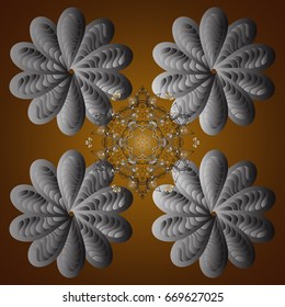 Vector christmas abstract design on brown background with falling snowflakes. Snowflakes pattern.