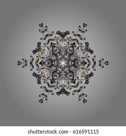 Vector christmas abstract gray background with golden elements. Snowflakes pattern in colors.