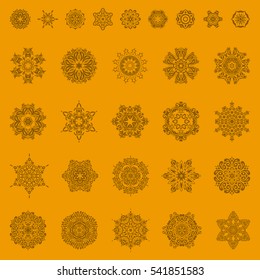 Vector Christmas Abstract Stylized Snowflakes Set on a yellow Background.