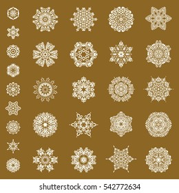 Vector Christmas Abstract Stylized Snowflakes Set on a brown Background.