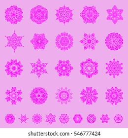 Vector Christmas Abstract Stylized Snowflakes Set on a pink Background.